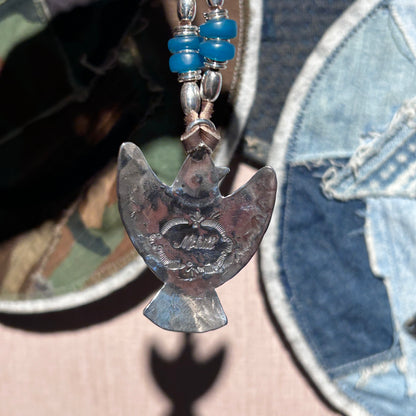 [Mt. Hill] Turquoise chip Inlayed Thunder Bird Necklace/Pendant- 925 Sterling Siver/ Artisan Jewellry