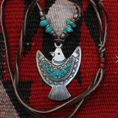 [Mt. Hill] Turquoise chip Inlayed Thunder Bird Necklace/Pendant- 925 Sterling Siver/ Artisan Jewellry