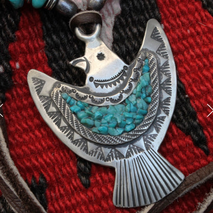 [Mt. Hill] Turquoise chip Inlayed Thunder Bird Necklace/Pendant- 925 Sterling Siver/ Artisan Jewellry