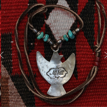 [Mt. Hill] Turquoise chip Inlayed Thunder Bird Necklace/Pendant- 925 Sterling Siver/ Artisan Jewellry