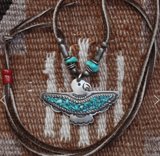 [Mt. Hill] Turquoise chip Inlayed Thunder Bird Necklace