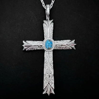 [Dear Blossom] Silver Cross/ TQ stone necklace