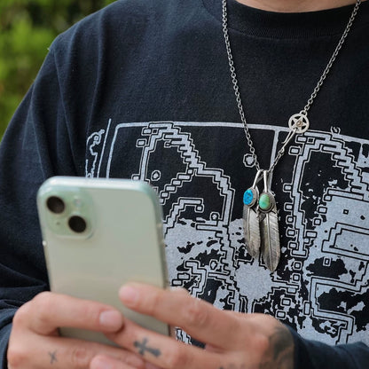 [Lucky John] Turquoise Feather Pendant Necklace