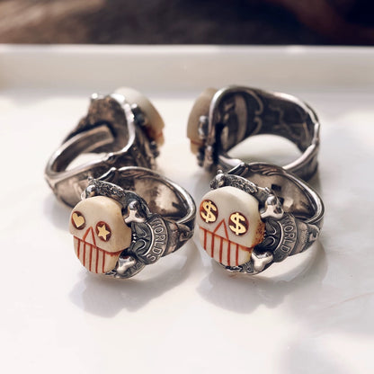 [Blind Man Togs] Sugar Skeleton Ring- vintage Tiffany silver spoon/ antler/ 18ct gold