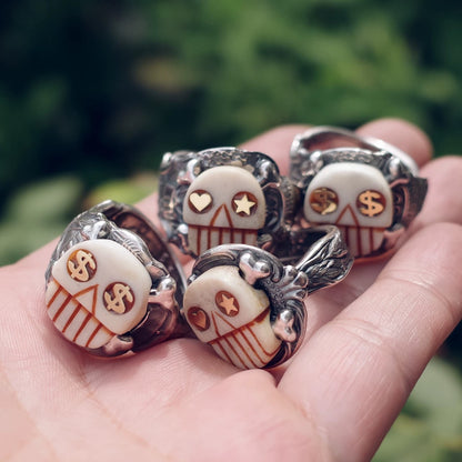 [Blind Man Togs] Sugar Skeleton Ring- vintage Tiffany silver spoon/ antler/ 18ct gold