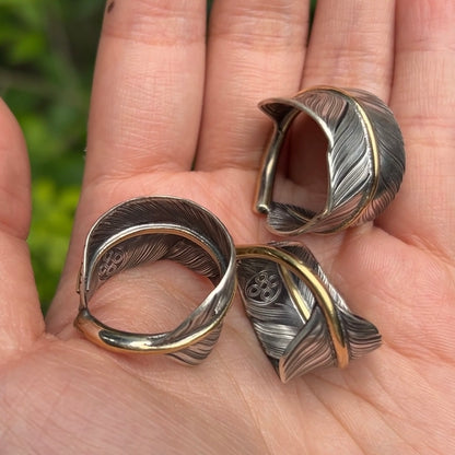 [CHOLOS] Handmade Feather Ring w/Golden stem 925 Silver
