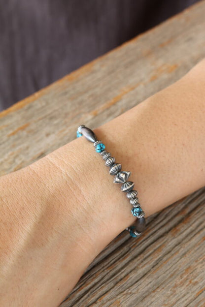 [Kazoo] "Rough Edged" Silver & Turquoise Bracelet- 925 sterling silver, Japanese Artisan Handmade Jewelry