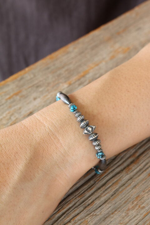 [Kazoo] "Rough Edged" Silver & Turquoise Bracelet- 925 sterling silver, Japanese Artisan Handmade Jewelry