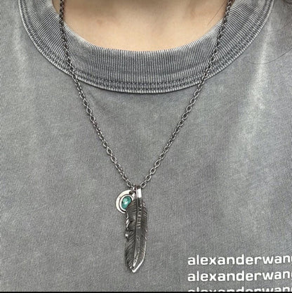 [North Works] Turquoise stone feather necklace N-410