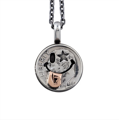 [North Works] N-624 Star Face Smile Silver Coin Necklace