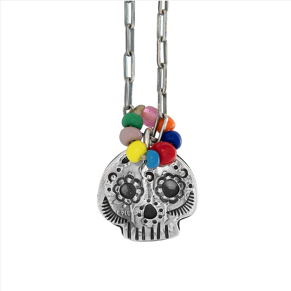 [North Works] N-647 Flower Skull Beads Necklace