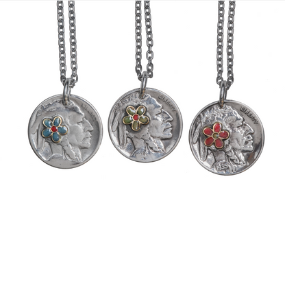 [North Works] Aboriginal Bloom Silver coin Pendant Necklace