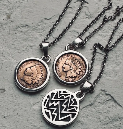 [North Works] Indian Coin Pendant Necklace - Silver vintage coin handmade jewelry N-630