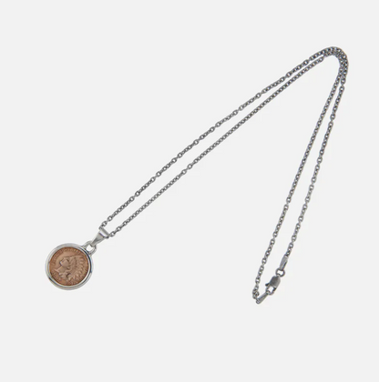 [North Works] Indian Coin Pendant Necklace - Silver vintage coin handmade jewelry N-630