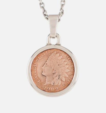 [North Works] Indian Coin Pendant Necklace - Silver vintage coin handmade jewelry N-630