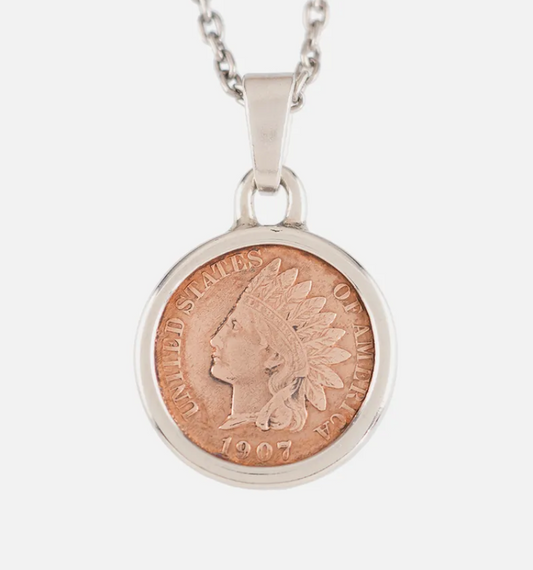 [North Works] Indian Coin Pendant Necklace - Silver vintage coin handmade jewelry N-630