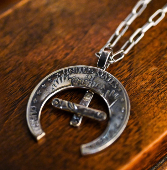 [North Works] Horseshoe Coin Pendant Necklace - Vintage silver coin handmade jewelry N- 508