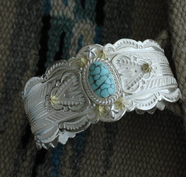 Mt.hill Special Hand-Stamped Sunbeam Cuff Bracelet with Turquoise | ALLY JEWELLERY
