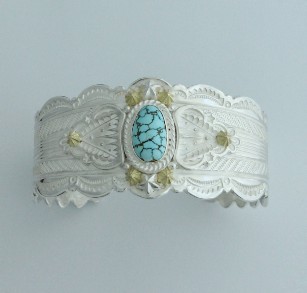 Mt.hill Special Hand-Stamped Sunbeam Cuff Bracelet with Turquoise | ALLY JEWELLERY