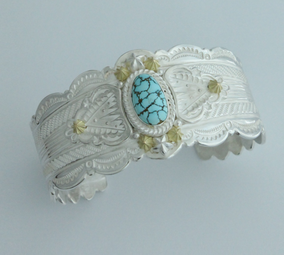 Mt.hill Special Hand-Stamped Sunbeam Cuff Bracelet with Turquoise | ALLY JEWELLERY