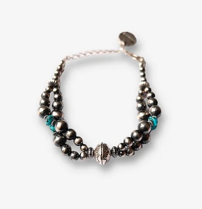 [Kazoo] “Oval Track” Bracelet – 925SV/ Kingman Turquoise Stone, Japanese Artisan Jewelry