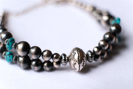 [Kazoo] “Oval Track” Bracelet – 925SV/ Kingman Turquoise Stone, Japanese Artisan Jewelry