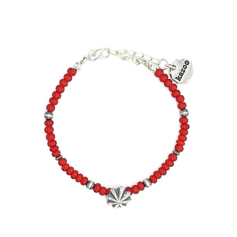 KAZOO WAB-01 Flower Concho Red Bead Bracelet detail 3