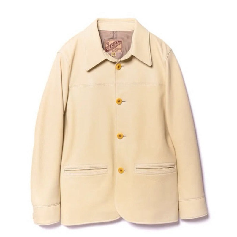 Y’2 LEATHER DC-76-C cream deerskin car coat front view