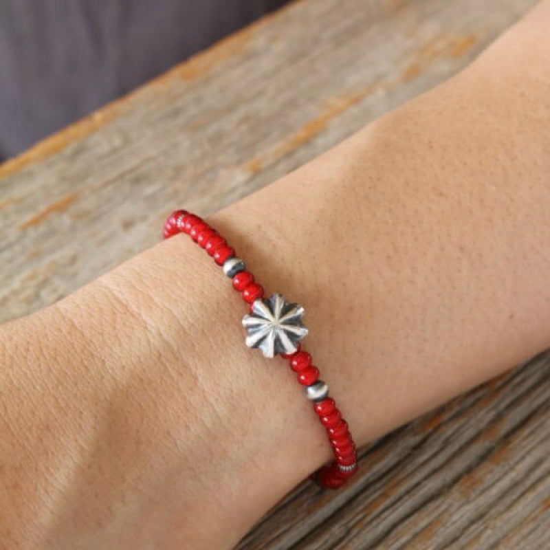 KAZOO WAB-01 Flower Concho Red Bead Bracelet detail 2