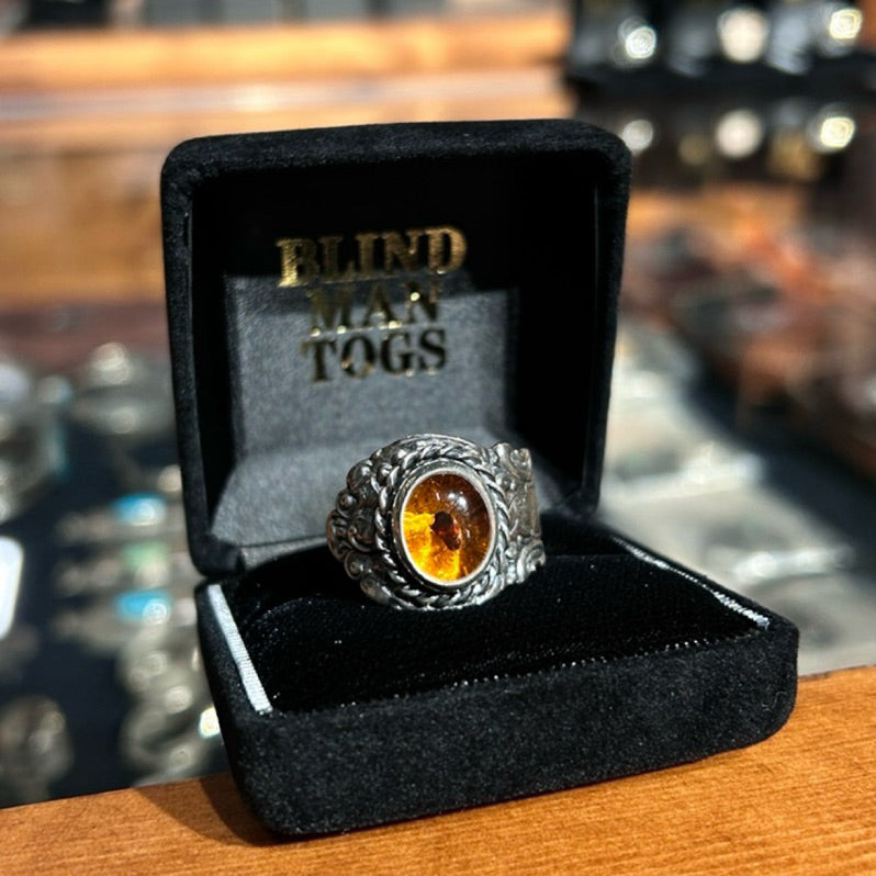 BLIND MAN TOGS Amber Vintage Silver Spoon Ring product view 