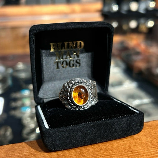 BLIND MAN TOGS Amber Vintage Silver Spoon Ring product view 