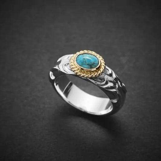 Dear Blossom Turquoise Gold Rope Arabesque Relief Ring detail 2