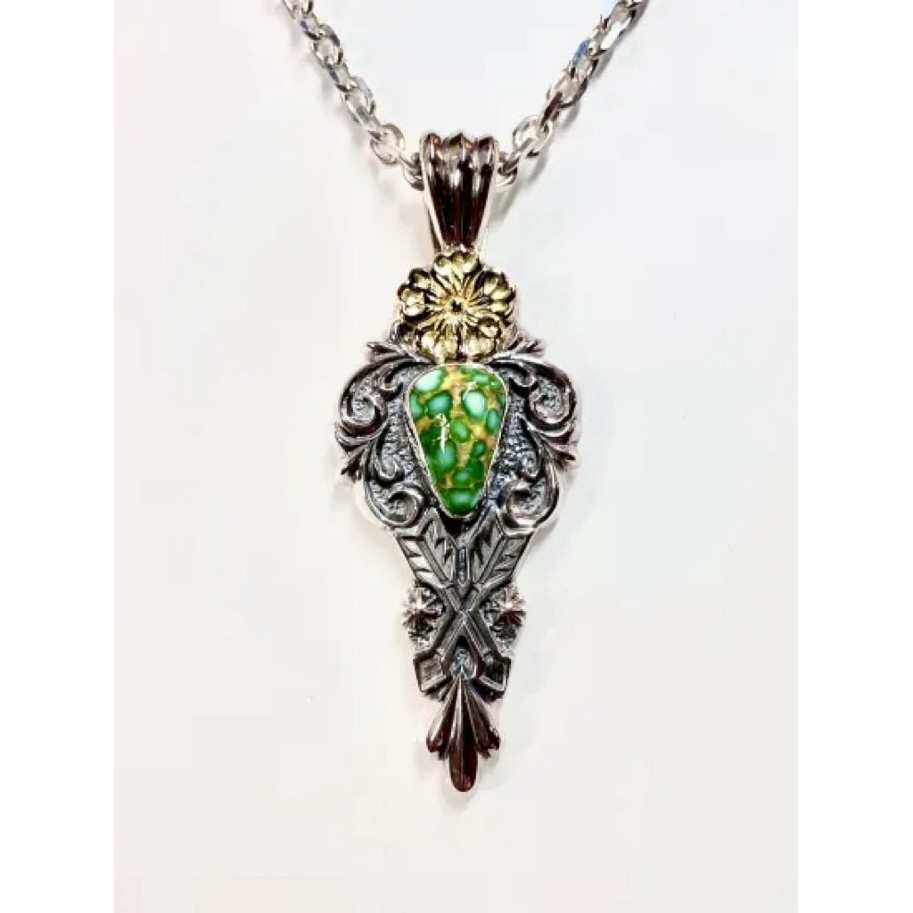 Dear Blossom T-114 Sonoran Turquoise Gold Flower Pendant