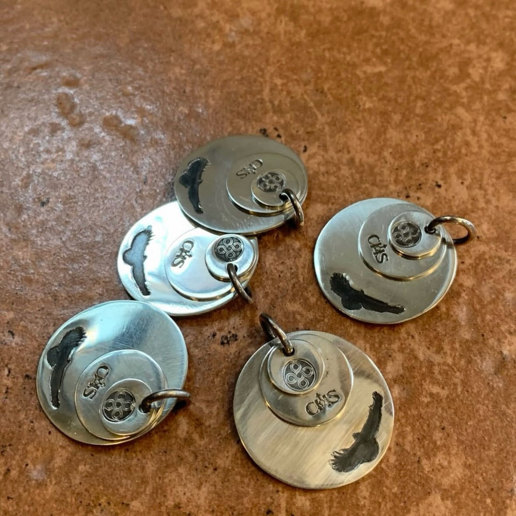CHOLOS Eagle-Engraved Silver Disc Pendant Set product view
