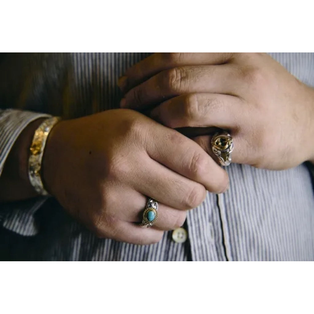 Dear Blossom Turquoise Gold Rope Arabesque Relief Ring detail 5