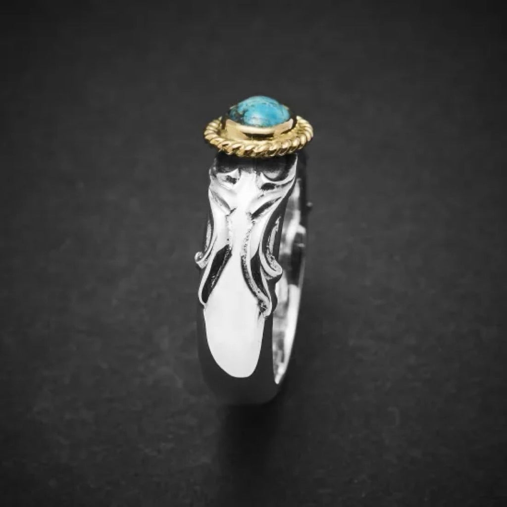 Dear Blossom Turquoise Gold Rope Arabesque Relief Ring detail 3