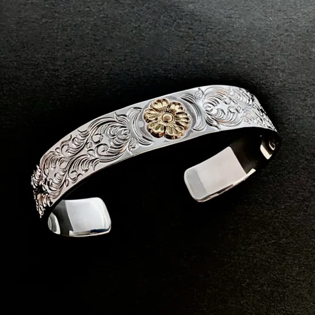 Dear Blossom B-139 Gold Flower Interwoven Arabesque Bangle