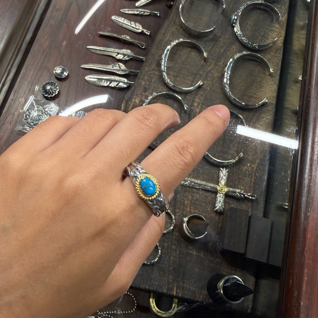 Dear Blossom Turquoise Gold Rope Arabesque Relief Ring detail 4