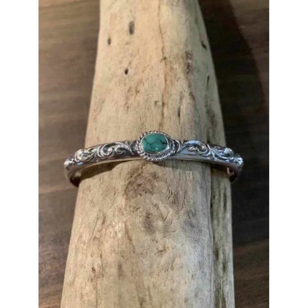 Dear Blossom B-059 Turquoise Arabesque Relief Narrow Bangle