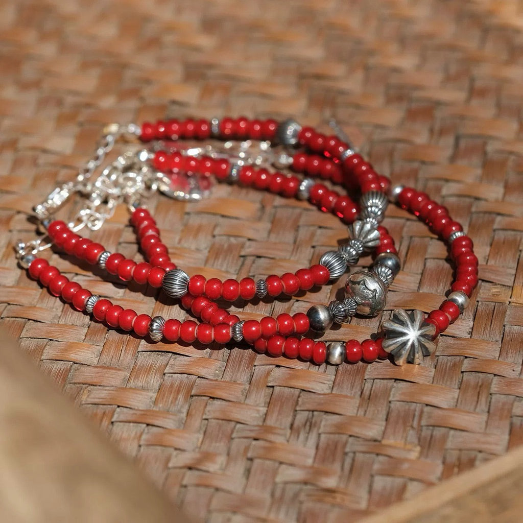 KAZOO WAB-01 Flower Concho Red Bead Bracelet product view
