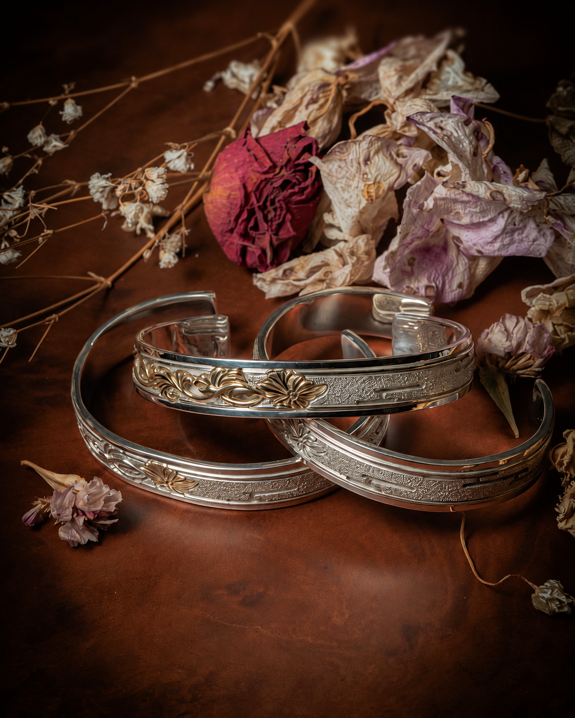 Yusuke Kosaka Works Blessed Rain, Freely Growing bangle with botanical arabesques and textured cloud motifs