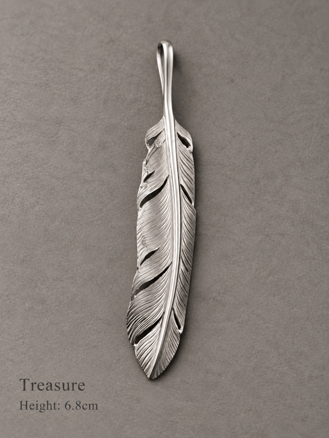 Yusuke Kosaka Works Treasure silver feather pendant, height 6.8cm - front view