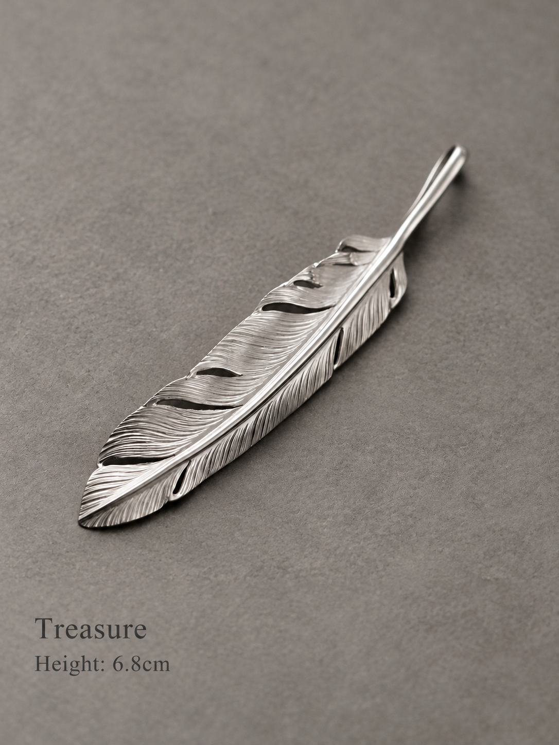 Yusuke Kosaka Works Treasure silver feather pendant, height 6.8cm - angled view